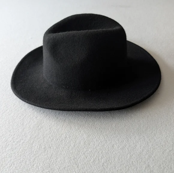 Zara Women's 100% Wool Felt Wide Brim Fedora Classic Hat Black Sz S - Picture 2 of 7